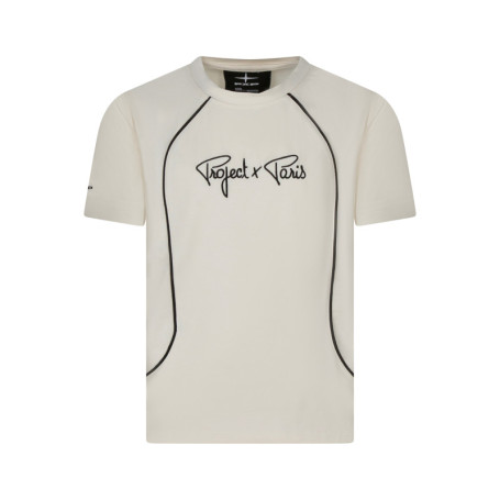 T-shirt écru uni à col rond avec une coupe...
