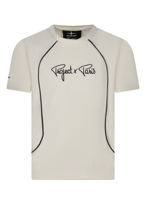 T-shirt écru uni à col rond avec une coupe...