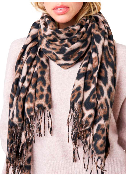 Écharpe taupe à motif léopard imprimé avec des...
