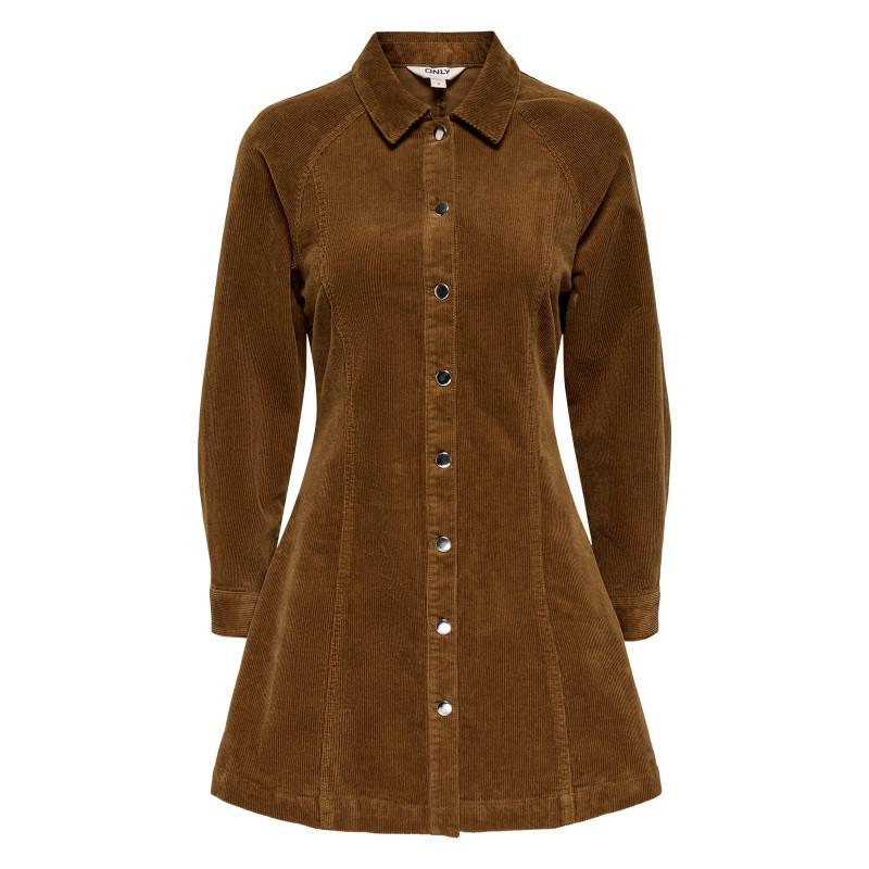 Only - Robe Courte En Coton Camel Coupe Patineuse Pourvue D'un Col à Revers - Brun