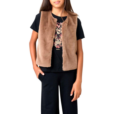 Gilet court marron uni à coupe droite avec un...