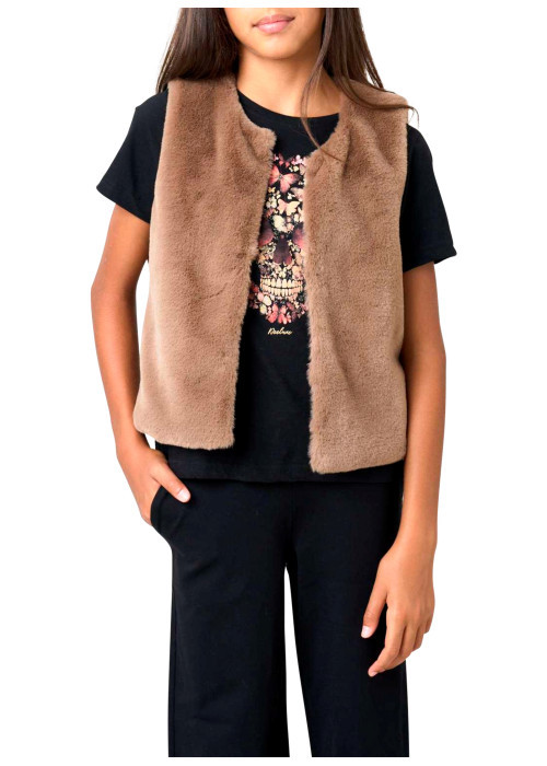 Gilet court marron uni à coupe droite avec un...
