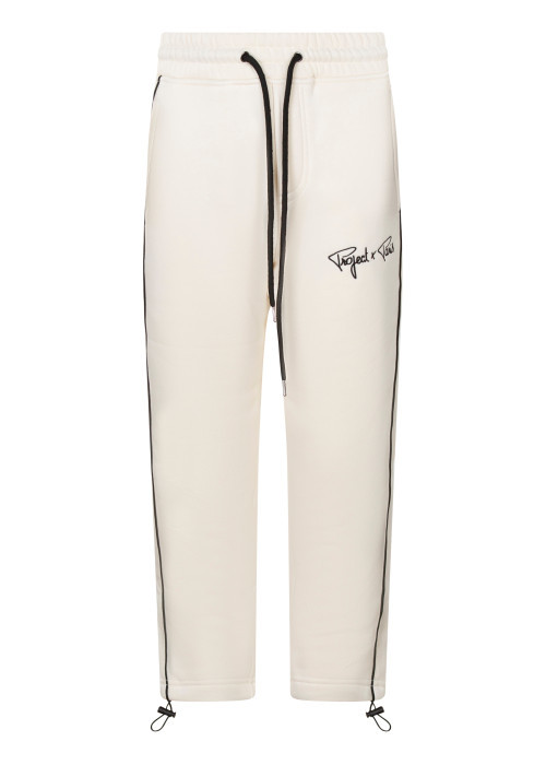 Pantalon de jogging blanc uni muni d'une coupe droite et d'un liseré noir
