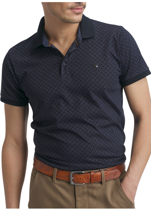 Polo bleu marine à motifs géométriques doté d'une coupe droite