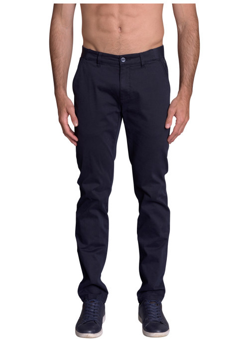 Pantalon chino en coton marine uni à coupe...