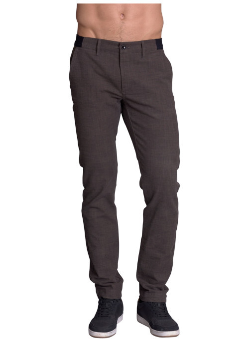 Pantalon chino en coton marron uni à coupe slim...