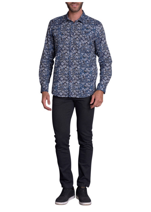 Chemise en coton nuit imprimée avec une coupe droite à col français