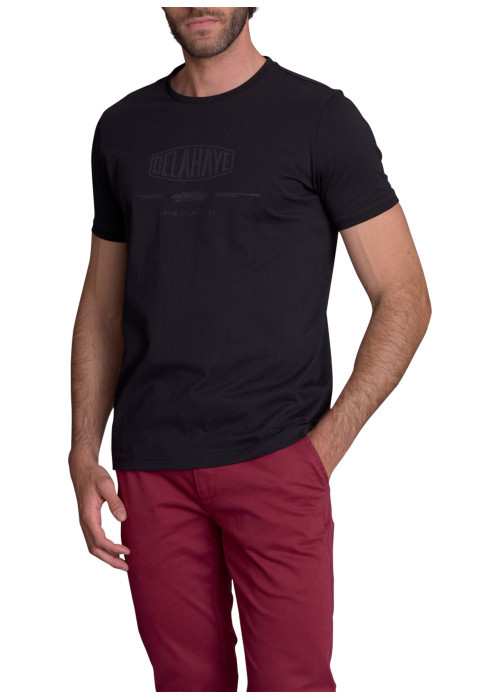 T-shirt en coton noir uni à col rond pourvu de...