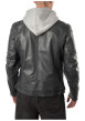 Thumbnail Blouson en cuir de mouton bleu denim à coupe droite muni d'une capuche - Image 2