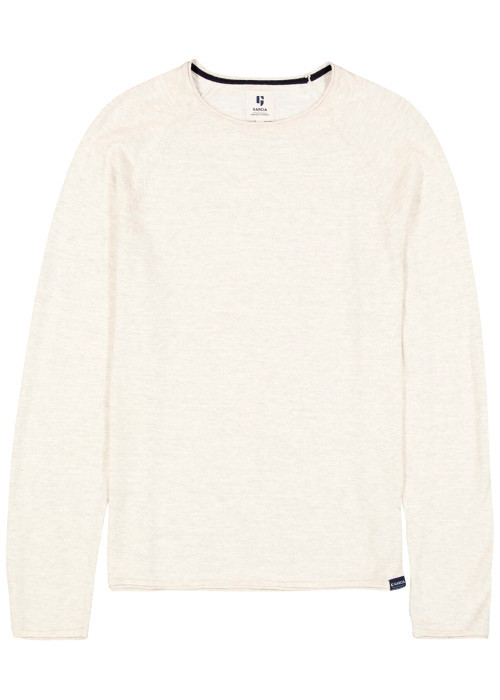 Pull en coton mélangé écru à coupe droite pourvu d'un col rond