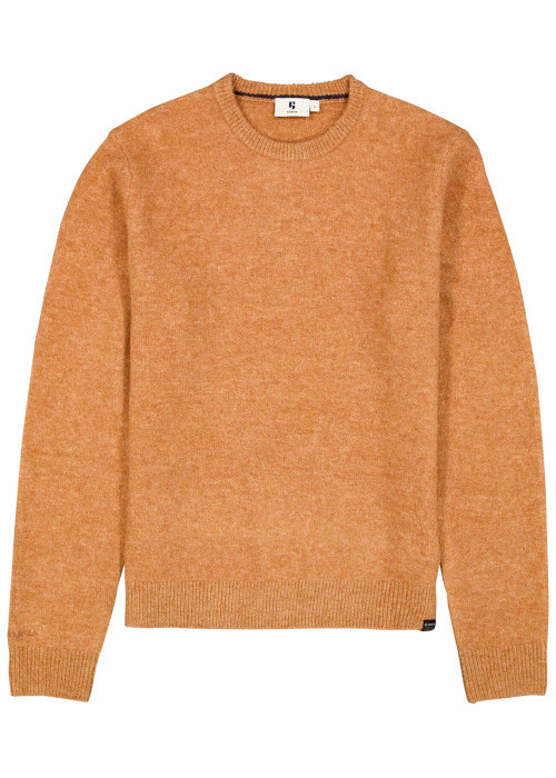 Pull camel à coupe droite pourvu d'un col rond et de manches longues