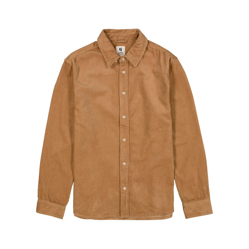 Garcia - Chemise En Coton Camel à Coupe Droite Pourvue D'un Col à Revers - Beige
