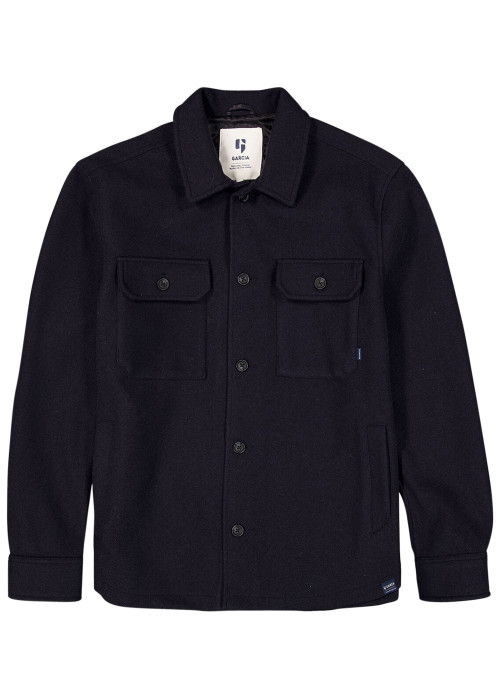 Veste marine à coupe droite pourvue d'un col à...