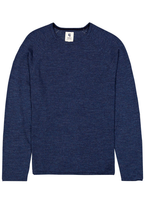 Pull en coton mélangé bleu à coupe droite...