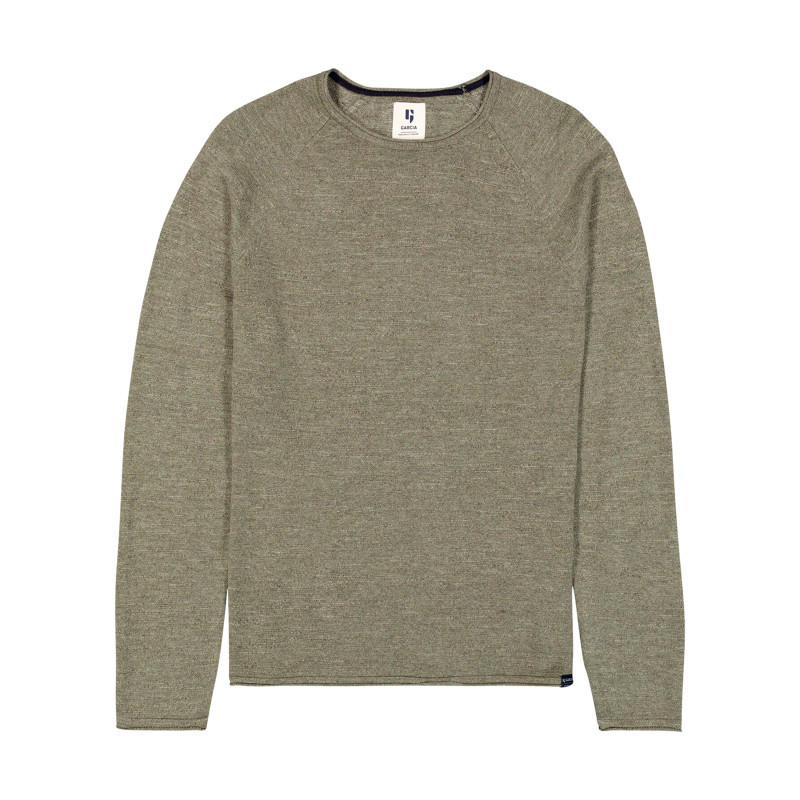 Garcia - Pull En Coton Mélangé Kaki à Coupe Droite Pourvu D'un Col Rond - Vert Garcia - Pull En Coton Mélangé Kaki à Coupe Droite Pourvu D'un Col Rond - Vert