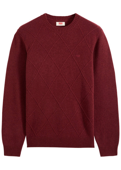 Pull en laine mélangée bordeaux à coupe droite...