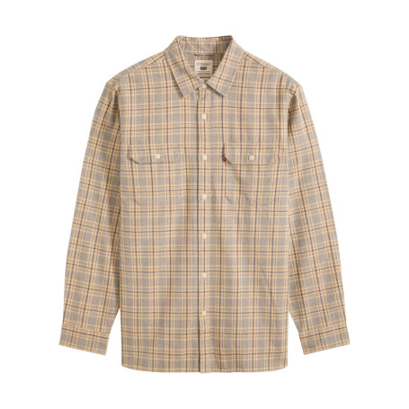 Chemise en coton beige à carreaux pourvue d'une...