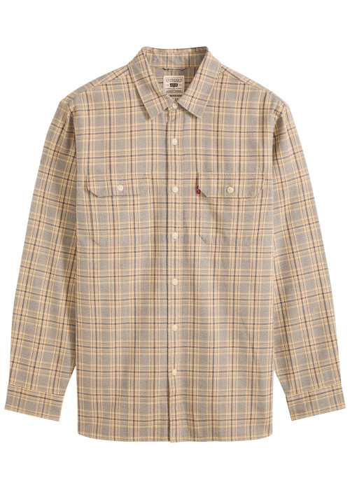 Chemise en coton beige à carreaux pourvue d'une...