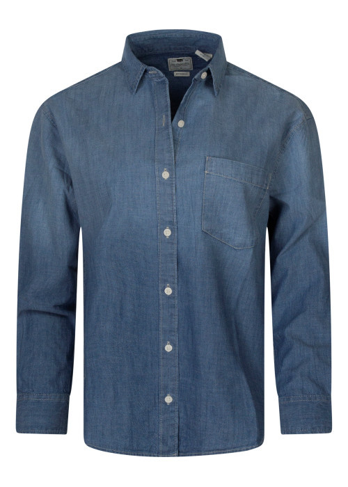 Chemisier en coton bleu clair dégradé à coupe droite et un col à revers
