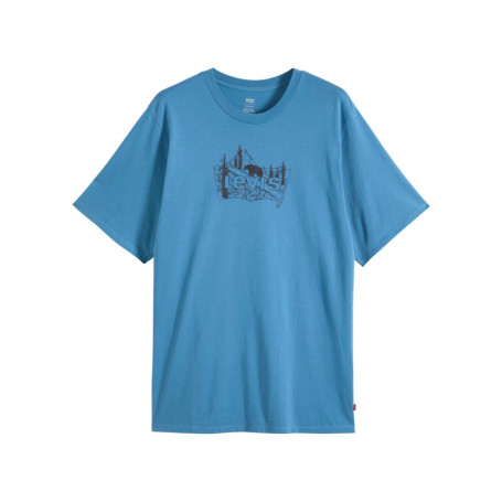 T-shirt en coton bleu imprimé à coupe droite...