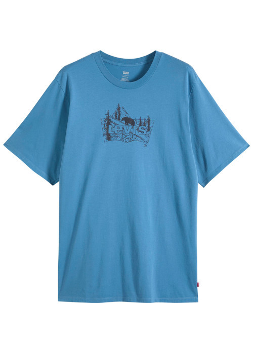 T-shirt en coton bleu imprimé à coupe droite...