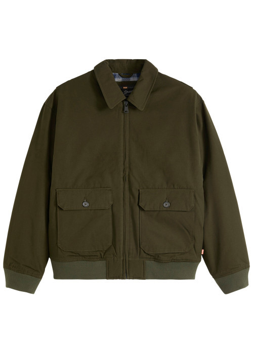 Blouson en coton kaki à coupe ajustée pourvu d'un col à revers