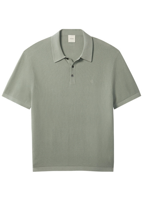 Polo en coton kaki uni avec une coupe droite et un col à revers