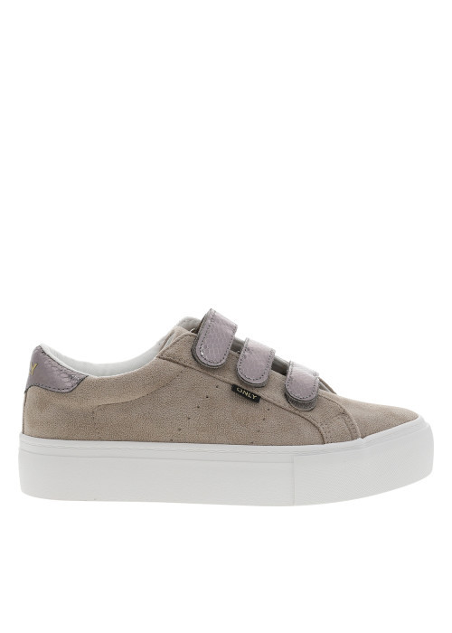 Tennis taupe à talon plat avec une fermeture à...