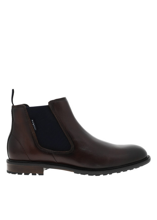 Boots en cuir marron à talon décroché bas pourvues d'un soufflet élastiqué