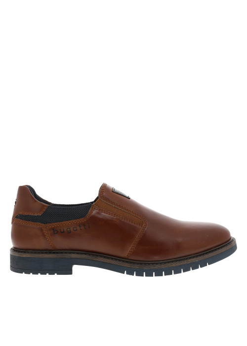 Mocassins cognac à talon décroché bas doté de soufflets élastiqués