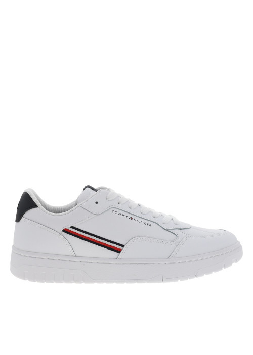 Tennis Th Basket en cuir blanc à talon plat avec le logo en strip