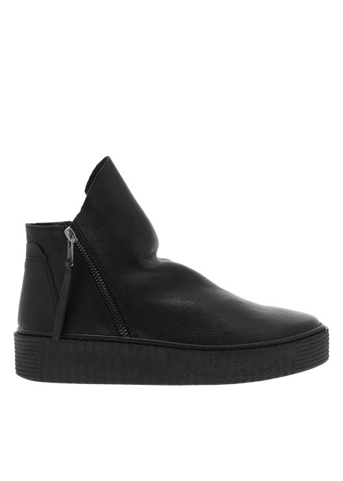 Boots en cuir noires avec semelle à talon compensé bas et glissières