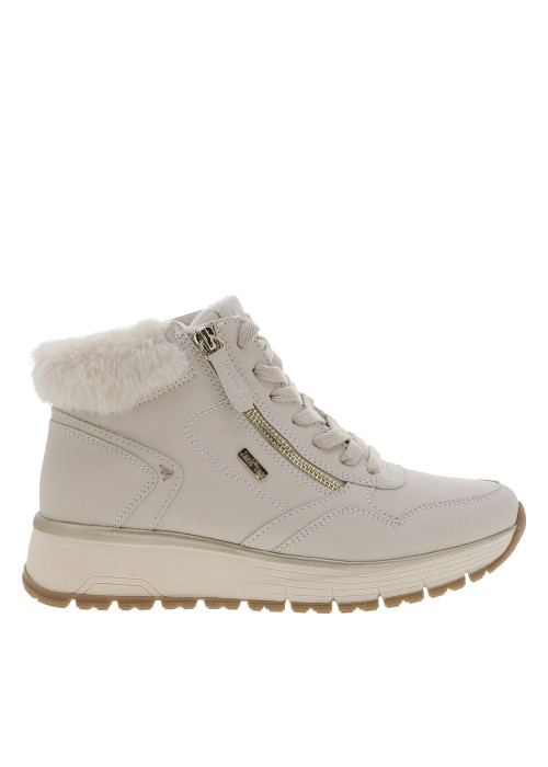 Bottines ivoire pourvues de lacets plats et de 2 zips sur la tige