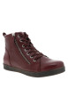 Thumbnail Bottines en cuir bordeaux à talon plat pourvues de lacets plats et d'un zip - Image 2