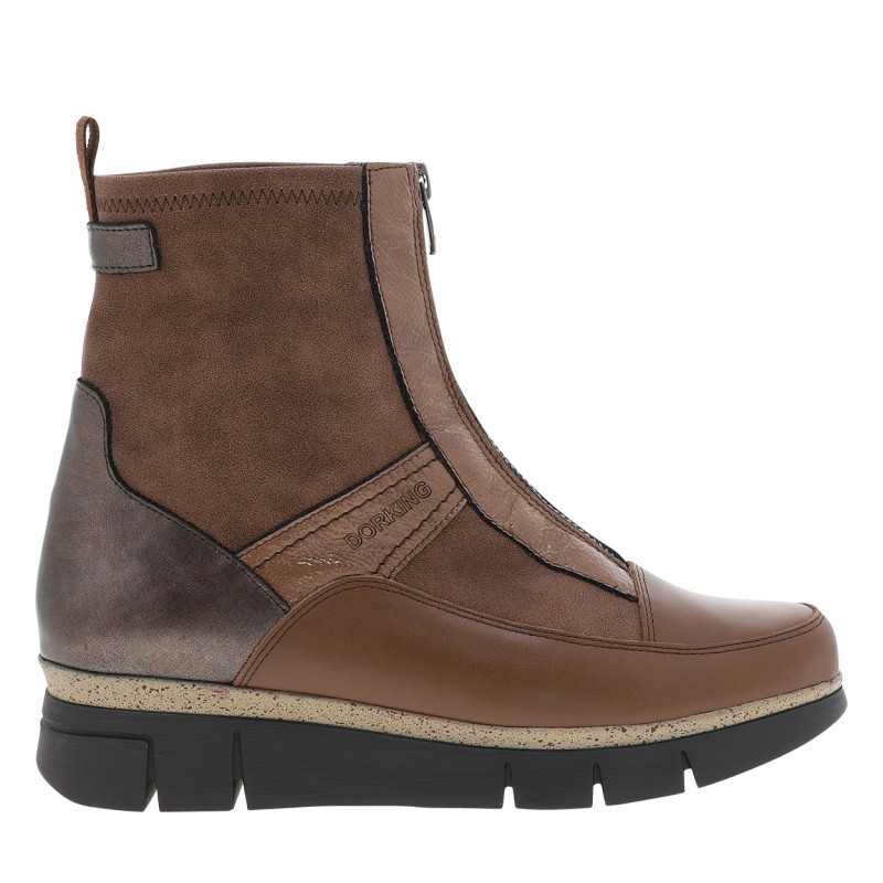 Dorking - Boots En Cuir Camel à Talon Plat Bi-matière Pourvues D'un Zip Sur La Tige - Beige Dorking - Boots En Cuir Camel à Talon Plat Bi-matière Pourvues D'un Zip Sur La Tige - Beige