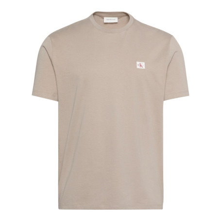 T-shirt beige en coton à col rond ras-de-cou...