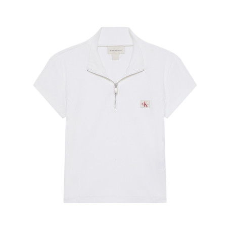 Polo blanc en coton à col zippé et manches...