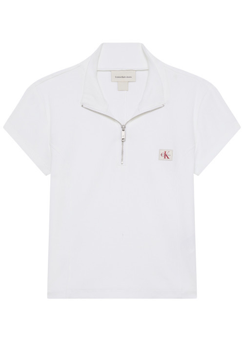 Polo blanc en coton à col zippé et manches...