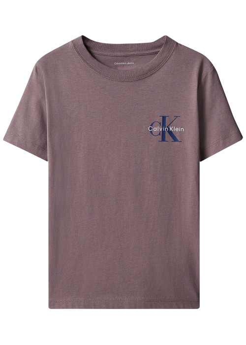 T-shirt violet en coton à col rond ras-de-cou pourvu d'une coupe droite