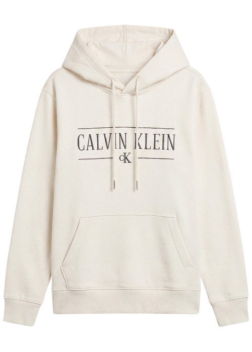 Sweat à capuche blanc en coton orné d'un imprimé logotypé à coupe droite