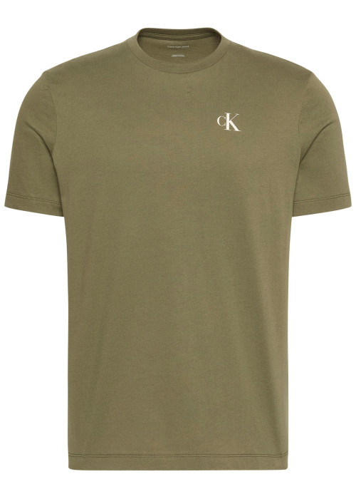 T-shirt vert olive en coton à col rond...