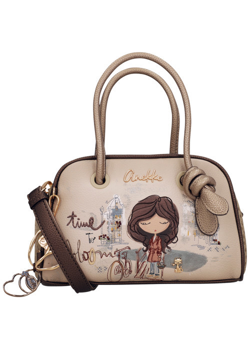 Sac à main beige pourvu d'une bandoulière amovible et de deux anses rondes