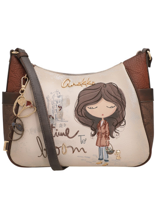 Sac à bandoulière beige à motifs pourvu d'une...