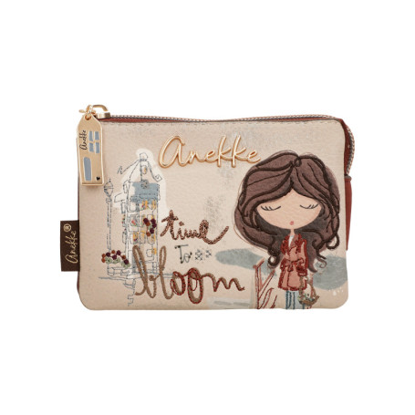 Porte-monnaie beige pourvu de multiples...