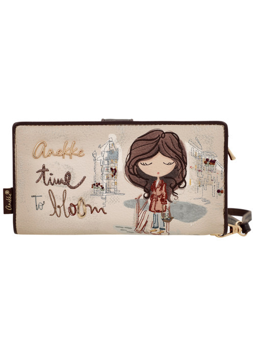 Portefeuille beige à motifs pourvu d'une grande...