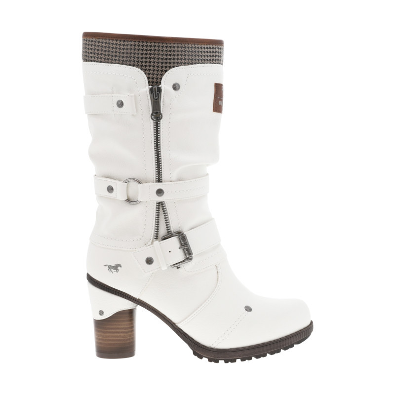 Mustang - Bottes Blanches à Talon Décroché Haut Avec Des Boucles à Ardillons - Blanches Mustang - Bottes Blanches à Talon Décroché Haut Avec Des Boucles à Ardillons - Blanches