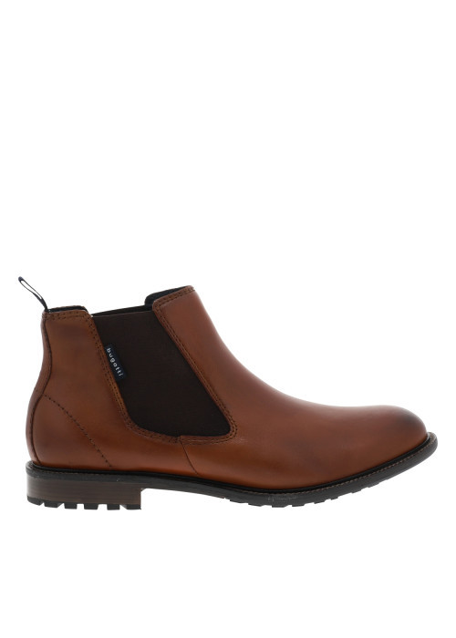 Boots en cuir brun à talon décroché bas pourvues de soufflets élastiqués