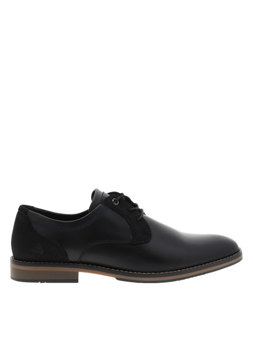 Derbies noires à revêtement lisse avec un talon plat et des lacets ronds