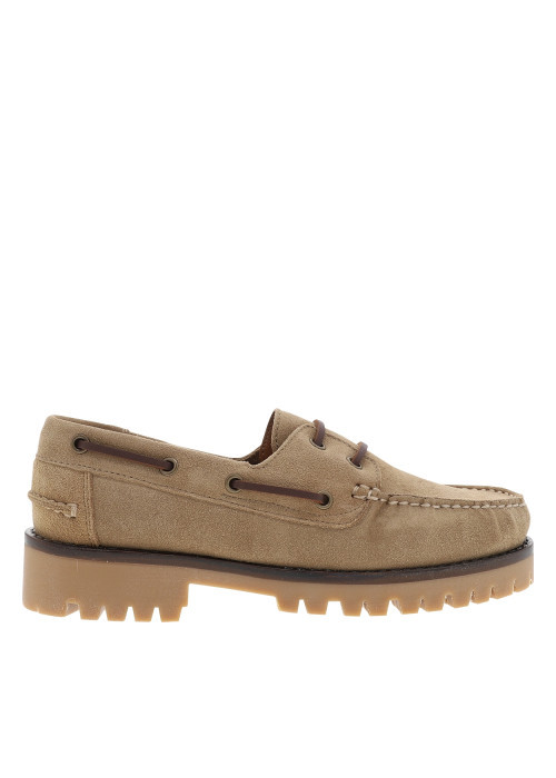 Mocassins bateau Flakes en cuir nubuck beige à talon décroché bas