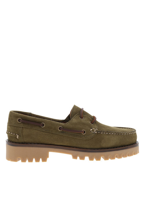 Mocassins bateau Flakes en cuir nubuck kaki à talon décroché bas